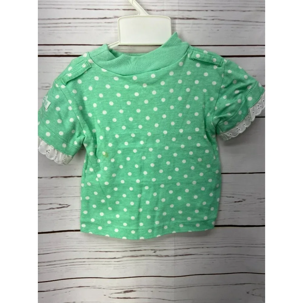 Okie‎ Dokie Garden Girl Blue Jeans Overalls With Green Polka Dotted Shirt Outfit